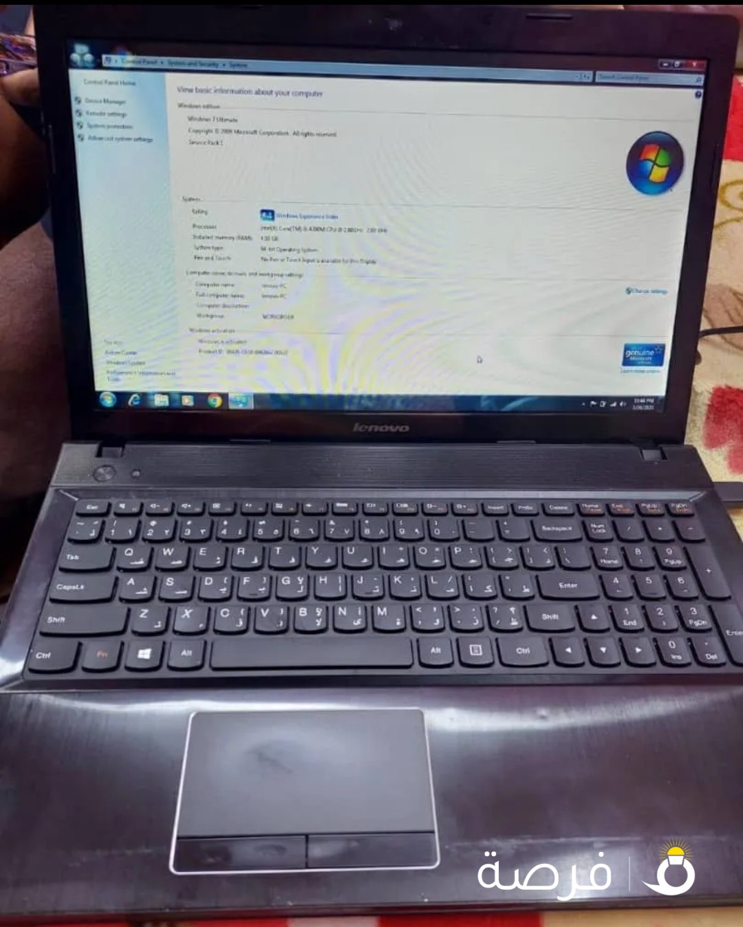 لاب توب لينوفو شاشه 15.5 كور i5 رام 4 الجيل الرابع هارد 1000 ويندز 11 برو به كرت شاشه 2 gp