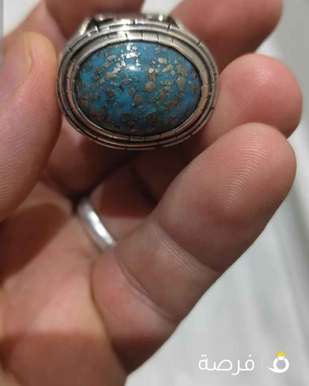 لاصحاب الفخامه والزوق الرفيع خاتم فضه 925 فص فيروزي نيشابوري اصلي فاخر