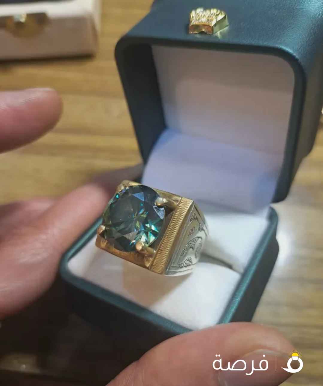 خاتم فضه 925 مرصع بجوهره من المازونيت الطبيعي