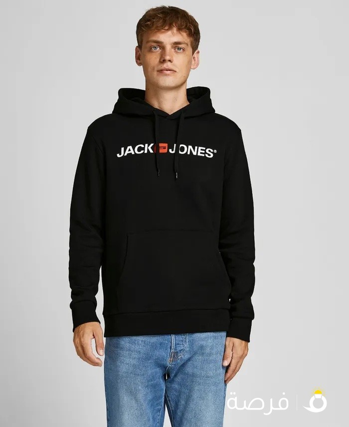 Jack & Jones Printed Lightweight Hoodie with Long Sleeves and Pocket Black - L