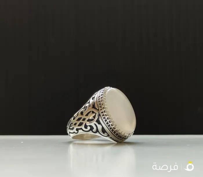 خاتم فضة عقيق يماني ابيض