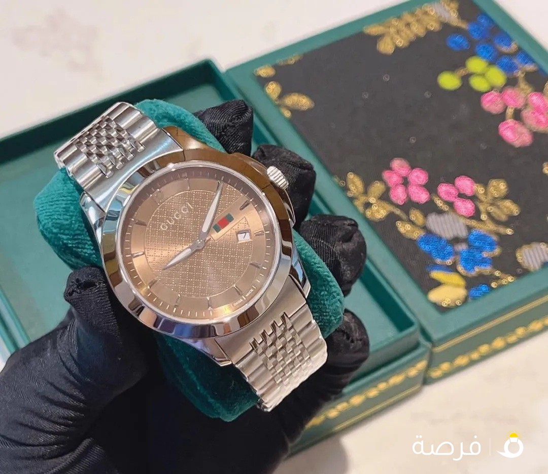 ساعه جوتشي رجالي طبق الأصل بالبوكس و الكيس و كارت الماركه