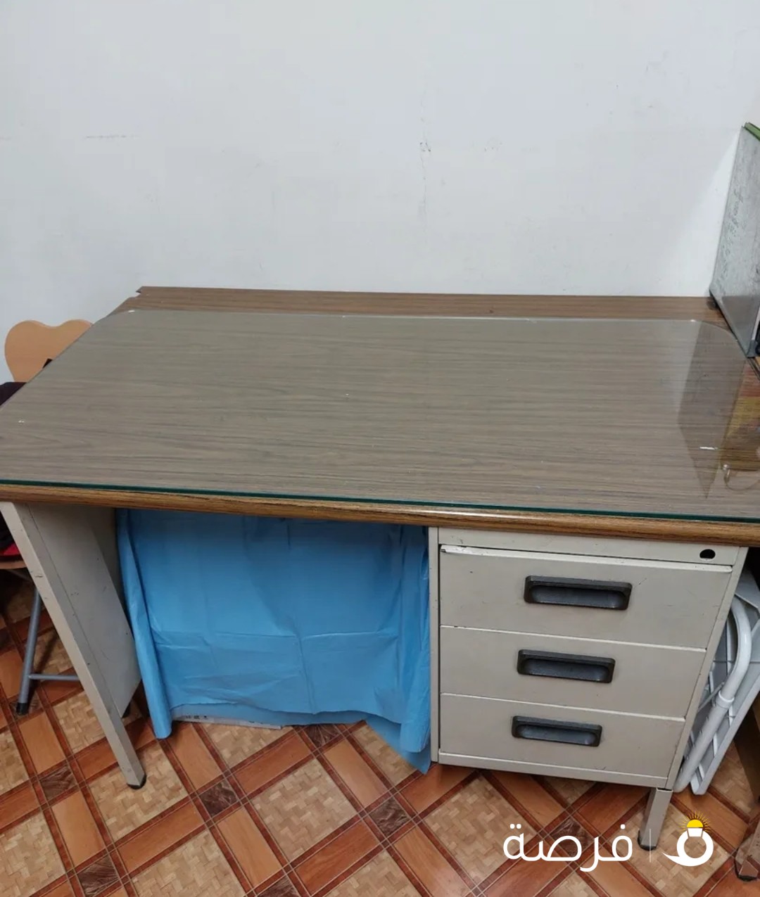 Steel study table with wooden top