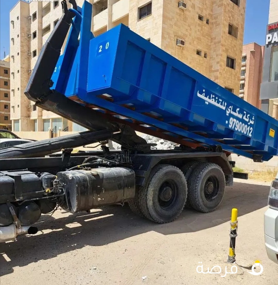 تأجير حاويات الهوك 12متر لرفع جميع أغراض البناء والهدم النفايات والتبوك والسيراميك شيل يومي أسبوعي